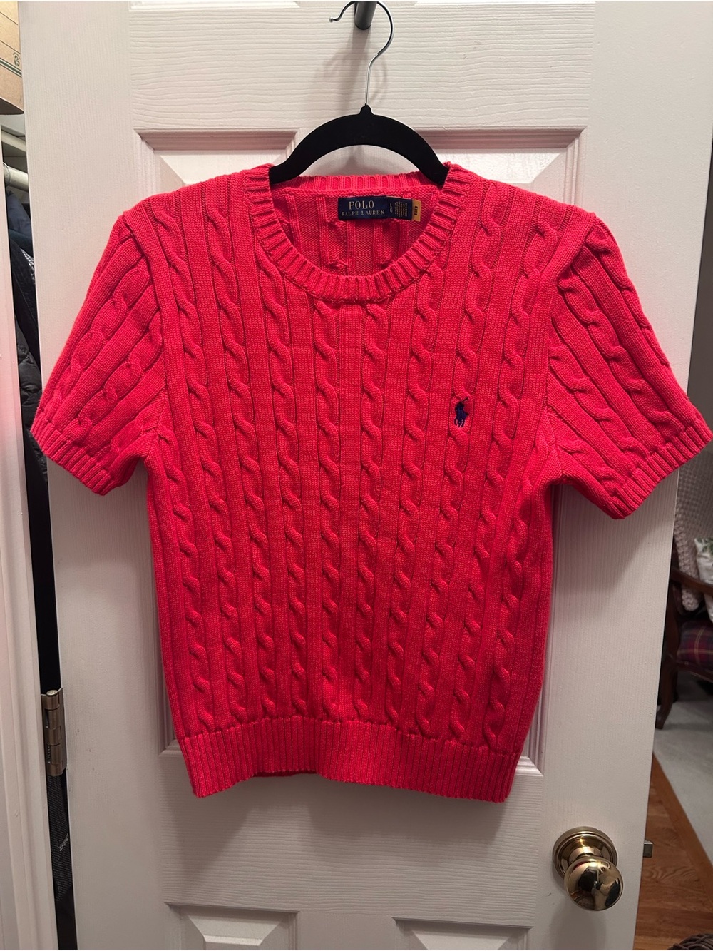 Polo Ralph Lauren Short Sleeve Red Cable Knit Crew Neck Sweater. Size L